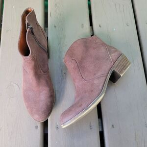 Lucky Brand Belia Brown Suede Leather Chunky Heel Western Ankle Boots Booties 8